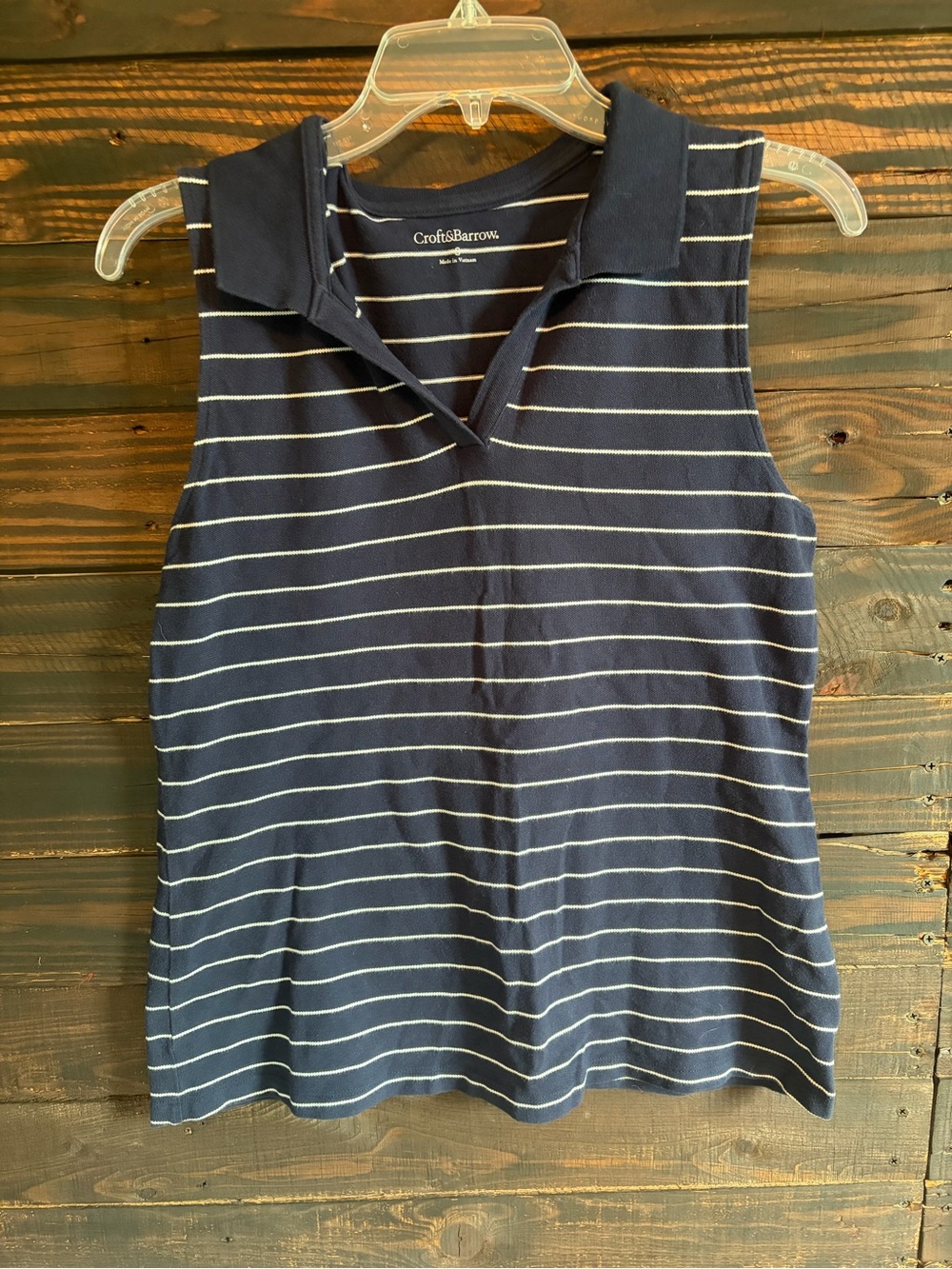 croft & barrow Navy and White Striped Sleeveless Polo Tank